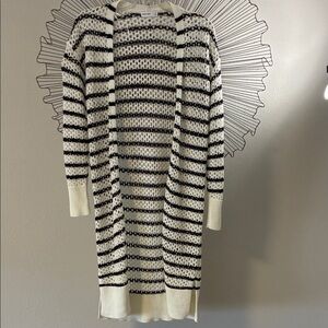 Nine West Crochet Black & White Duster Long Cardigan Size S